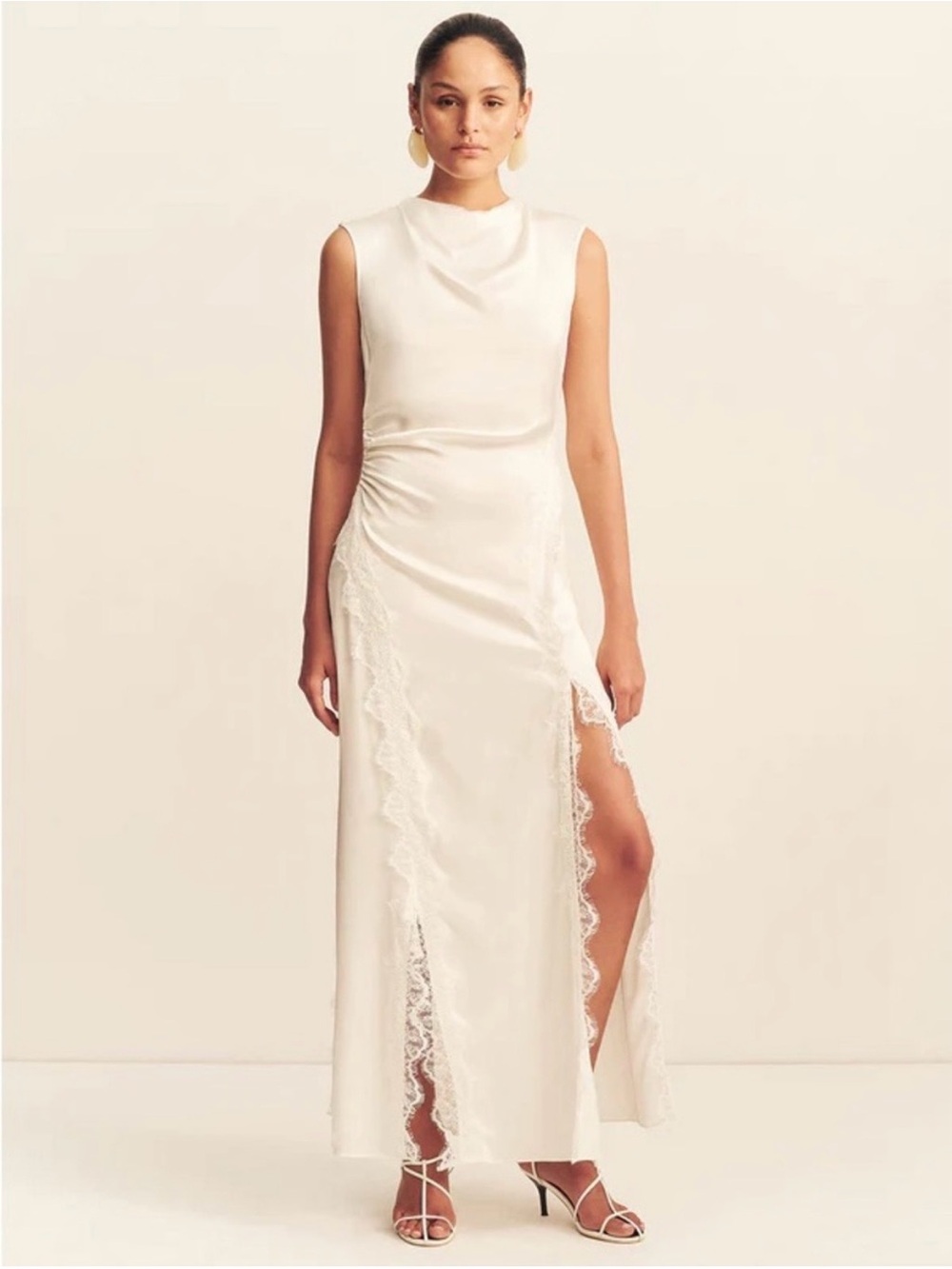 Shona Joy Allegra Ivory Lace-Trim Maxi Dress NWT size 10